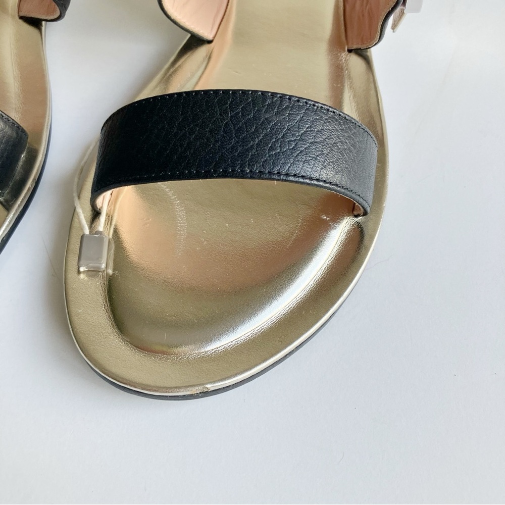 Pollini Leather Strappy Sandals Size 38 Gold Buckle Black Slides Open Toe Resort - Picture 13 of 14